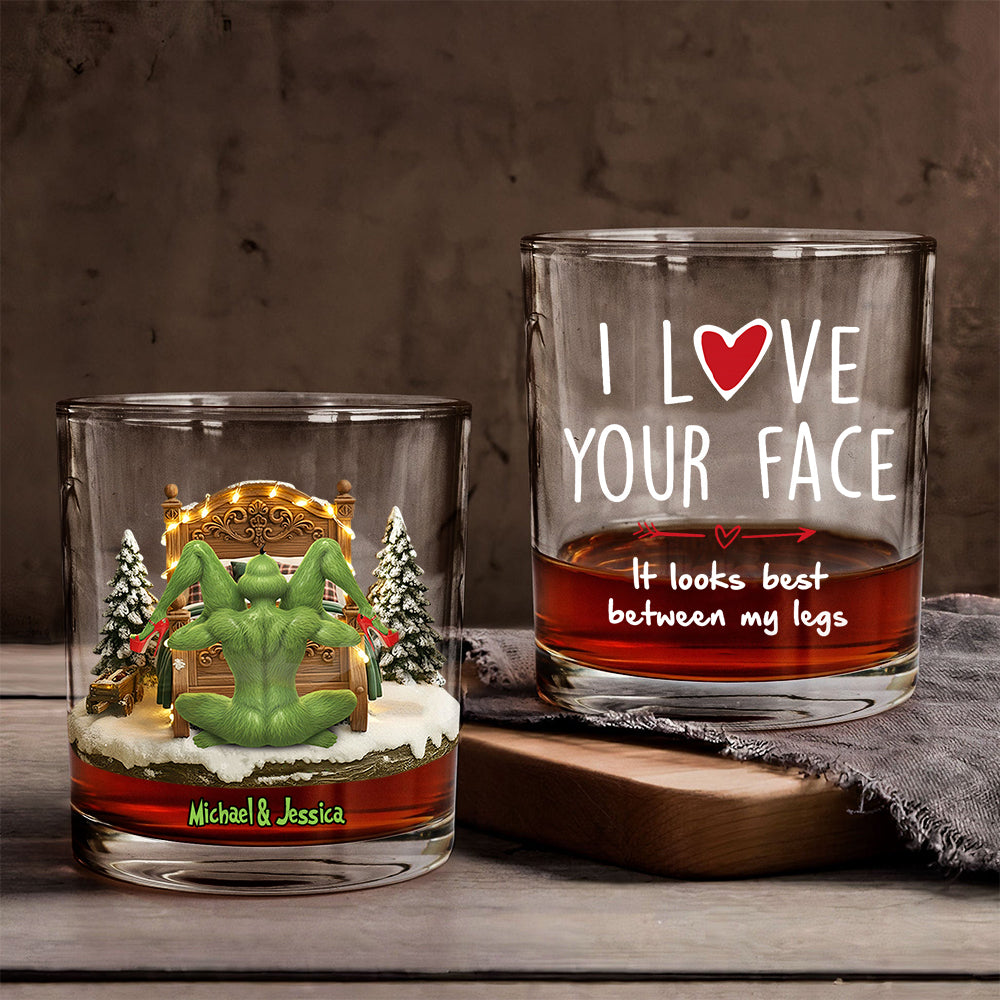 Noël en couple - Cadeau Grinchmas - Verre à whisky personnalisé avec étole de Noël