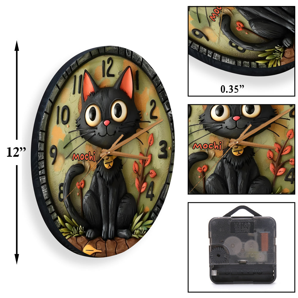 Horloge murale personnalisée Chat Noir Mignon