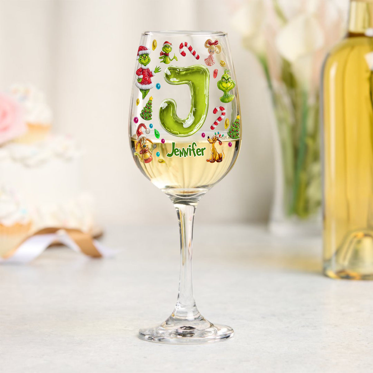 Merry Greenmas - Personalized Stole Christmas Wine Glass With Long Stem