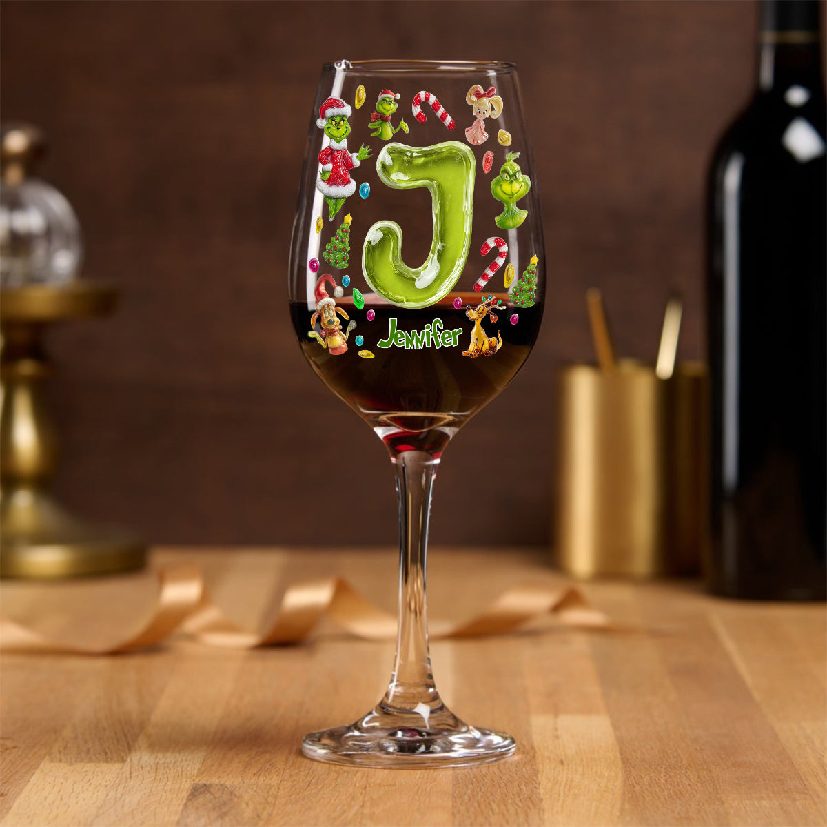 Merry Greenmas - Personalized Stole Christmas Wine Glass With Long Stem