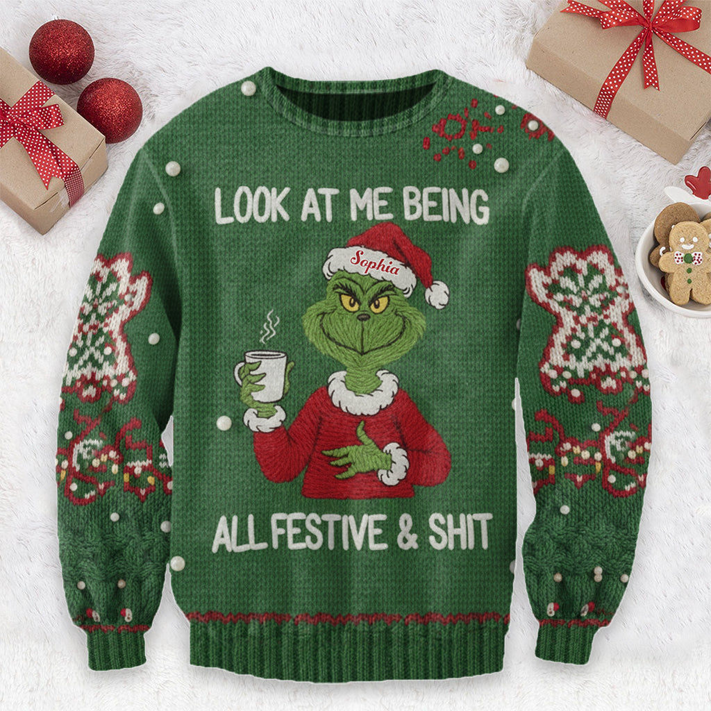 Humeur coquine de Greenmas - Étole de Noël personnalisée Pull moche