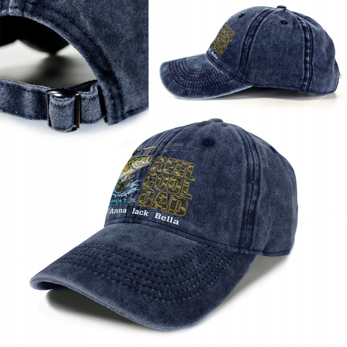 Papa cool - Casquette en jean délavé personnalisée pour la pêche