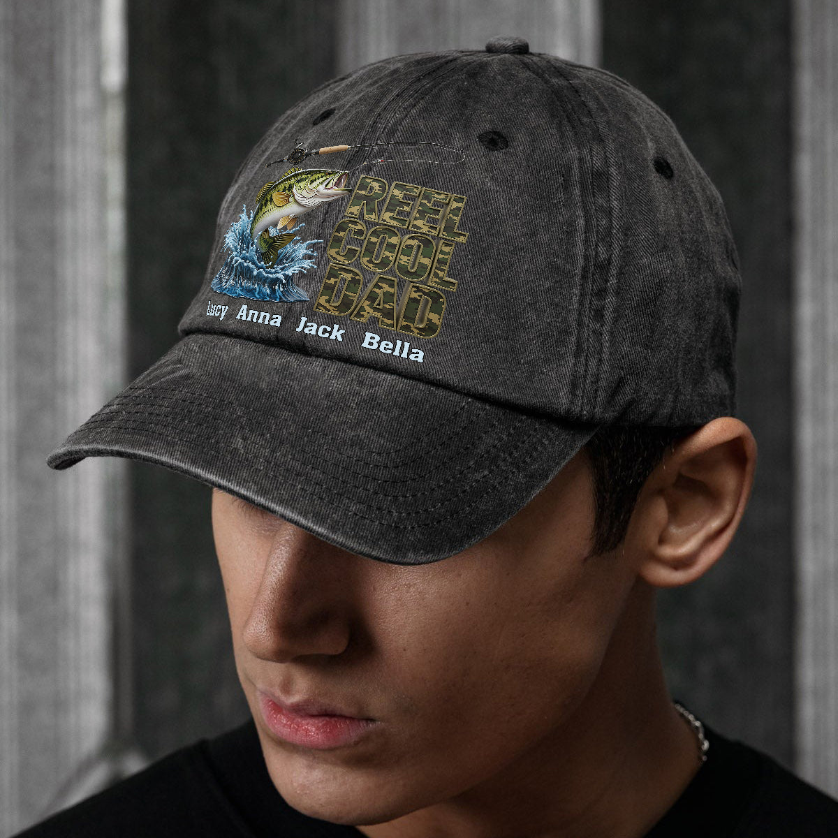 Papa cool - Casquette en jean délavé personnalisée pour la pêche