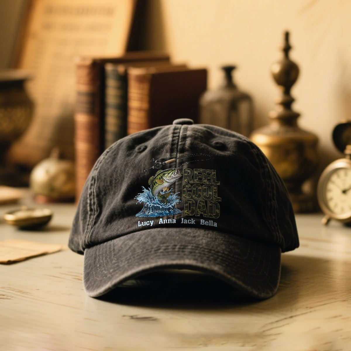 Papa cool - Casquette en jean délavé personnalisée pour la pêche