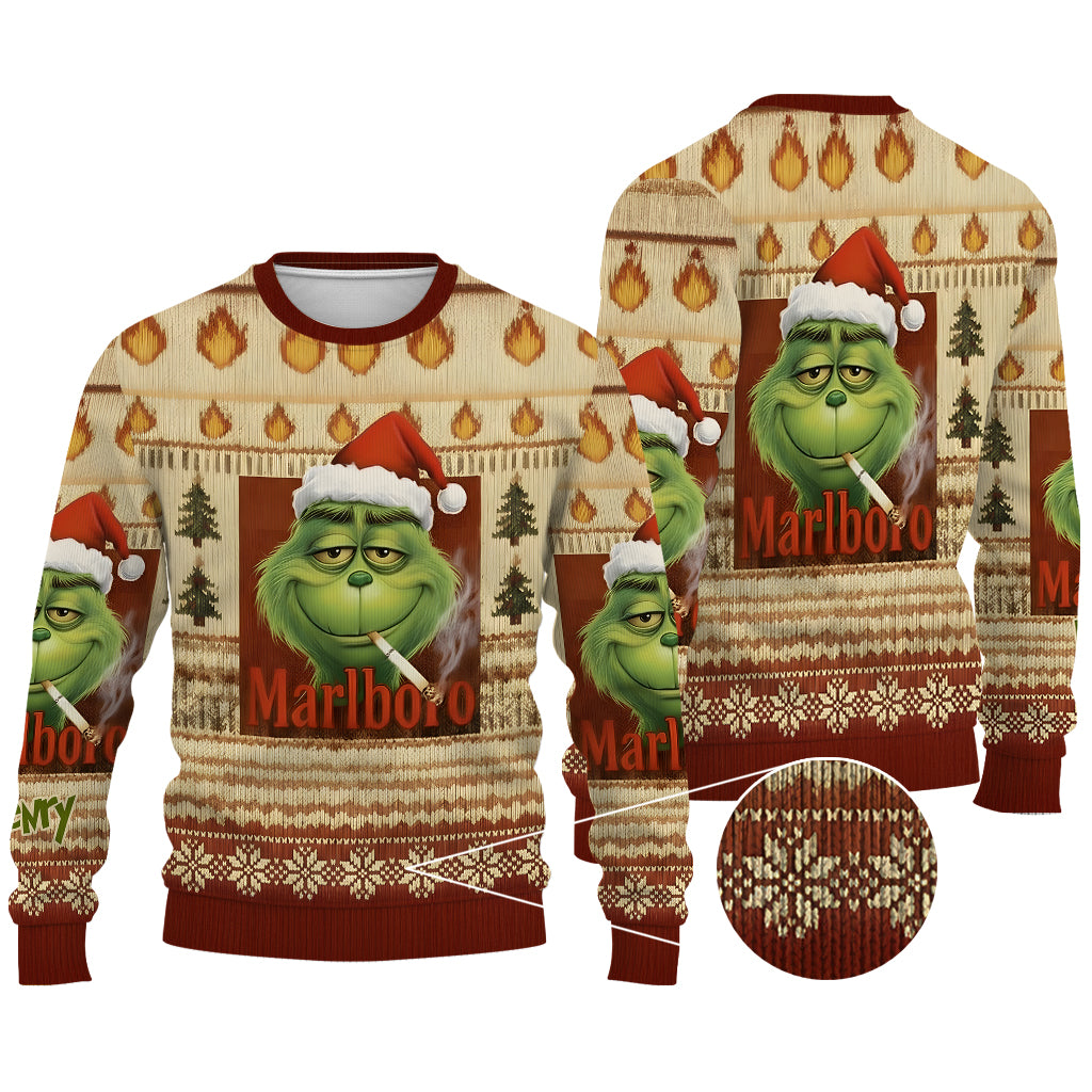 Film de Noël Green Monster Cigarette - Pull de Noël moche personnalisé