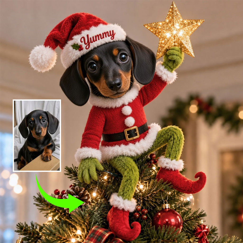 Merry Grinchmas With Any Pet Photo - Personalized Dog Posable Plush Doll