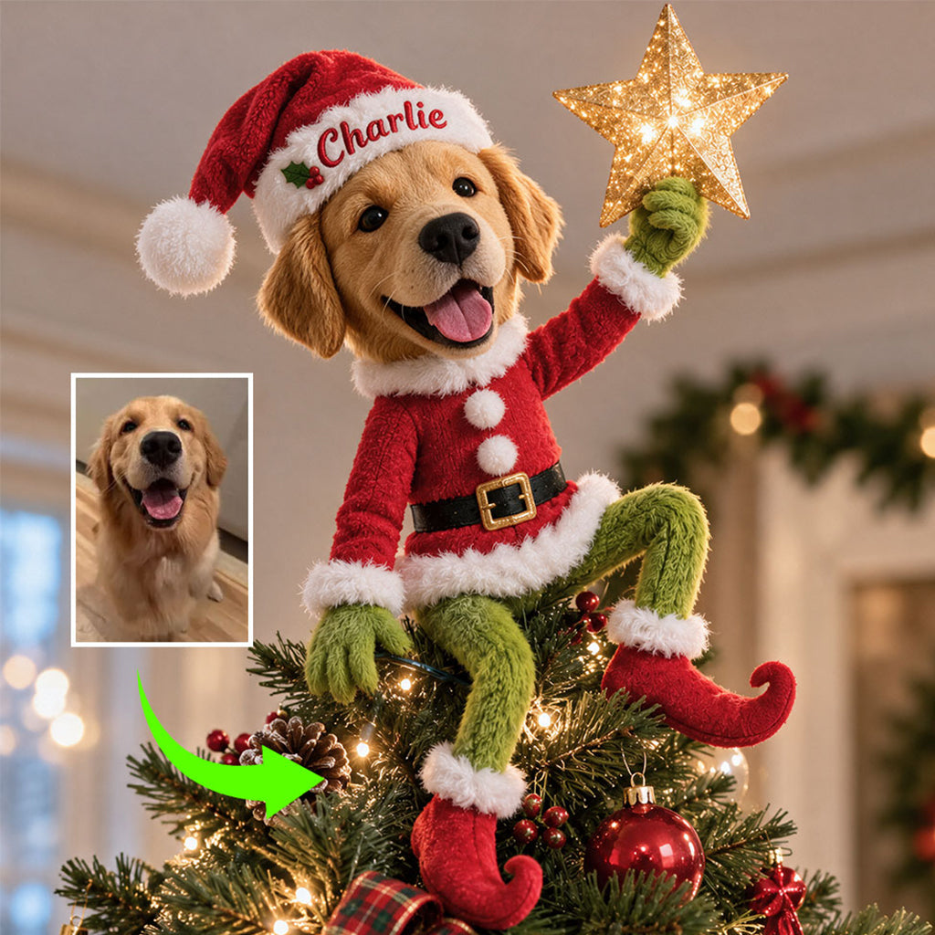 Merry Grinchmas With Any Pet Photo - Personalized Dog Posable Plush Doll