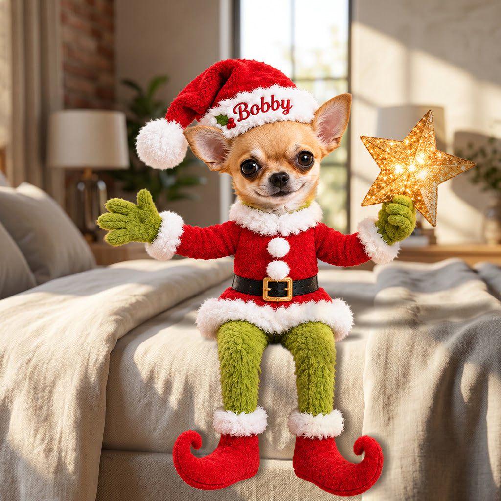 Merry Grinchmas With Any Pet Photo - Personalized Dog Posable Plush Doll