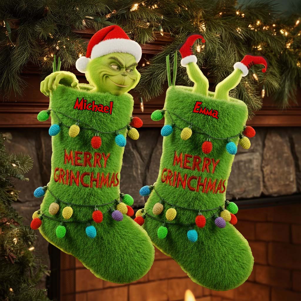 Joyeux Grinchmas - Chaussette de Noël personnalisée en forme d'étole