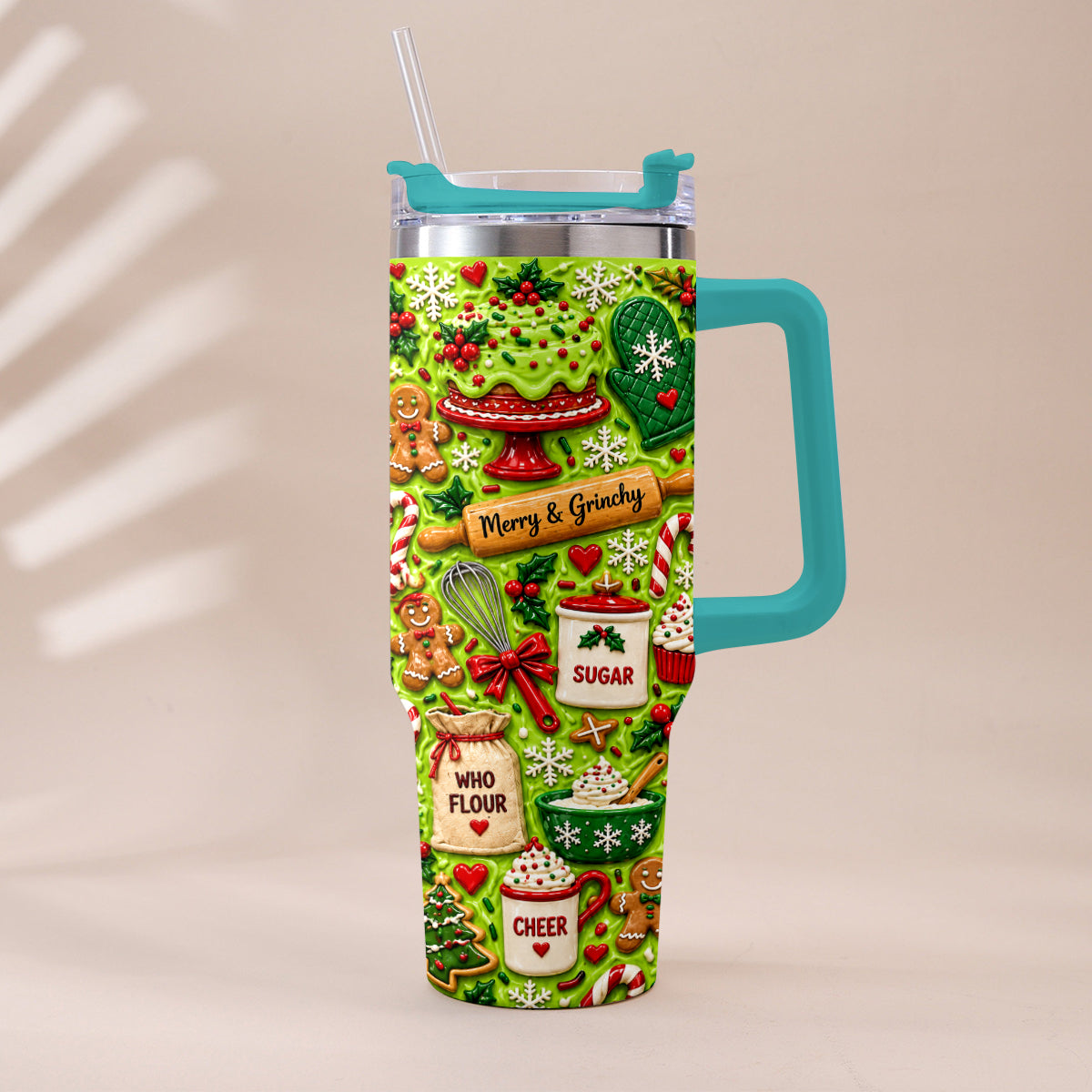 Baking With Some Mischief - Personalized Stole Christmas Tumbler With Plush Charm