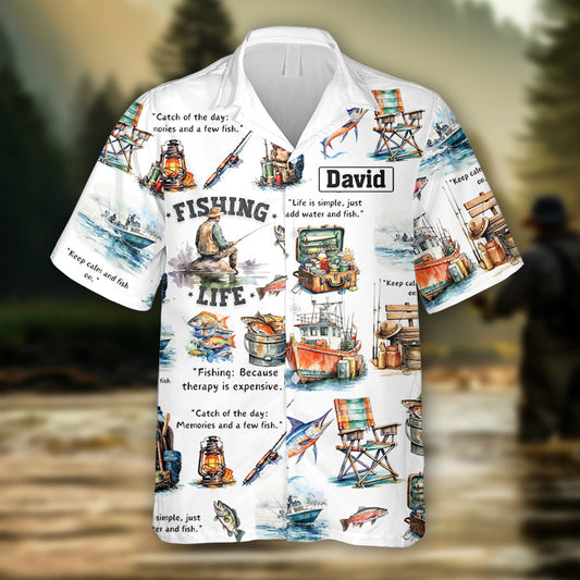 J'adore la pêche - Chemise hawaïenne de pêche personnalisée