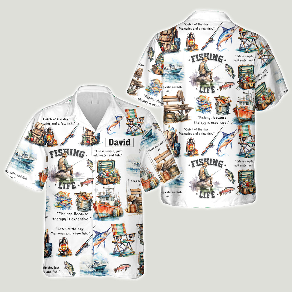 J'adore la pêche - Chemise hawaïenne de pêche personnalisée