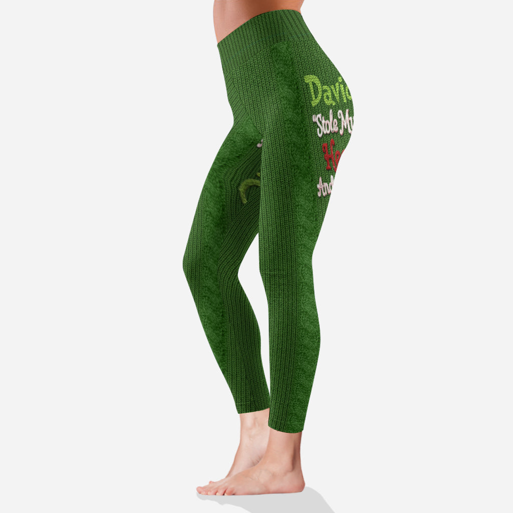 Il a volé mon cœur et possède mes fesses - Leggings de Noël personnalisés « Il a volé mon cœur et possède mes fesses »