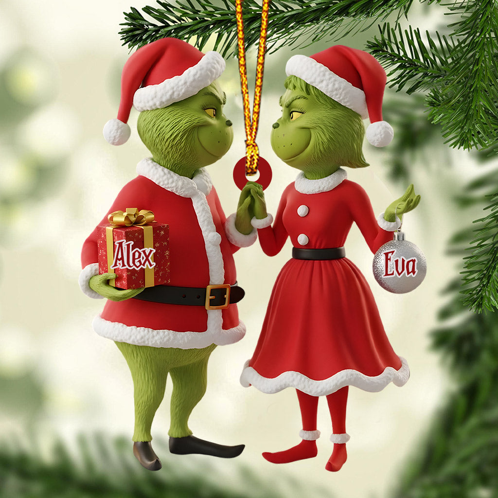 Couple Gift Merry Grinchmas - Personalized Stole Christmas Custom Shaped Ornament