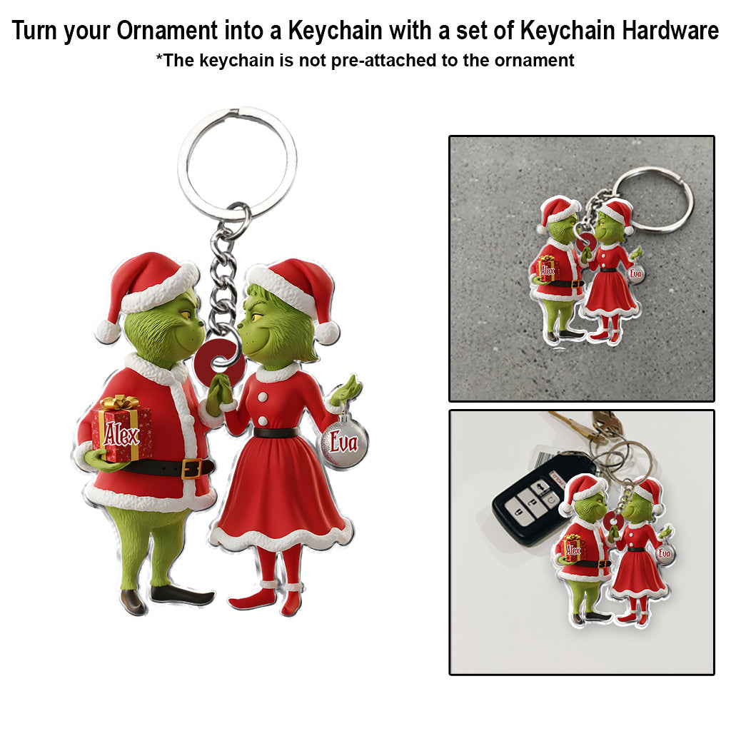 Couple Gift Merry Grinchmas - Personalized Stole Christmas Custom Shaped Ornament