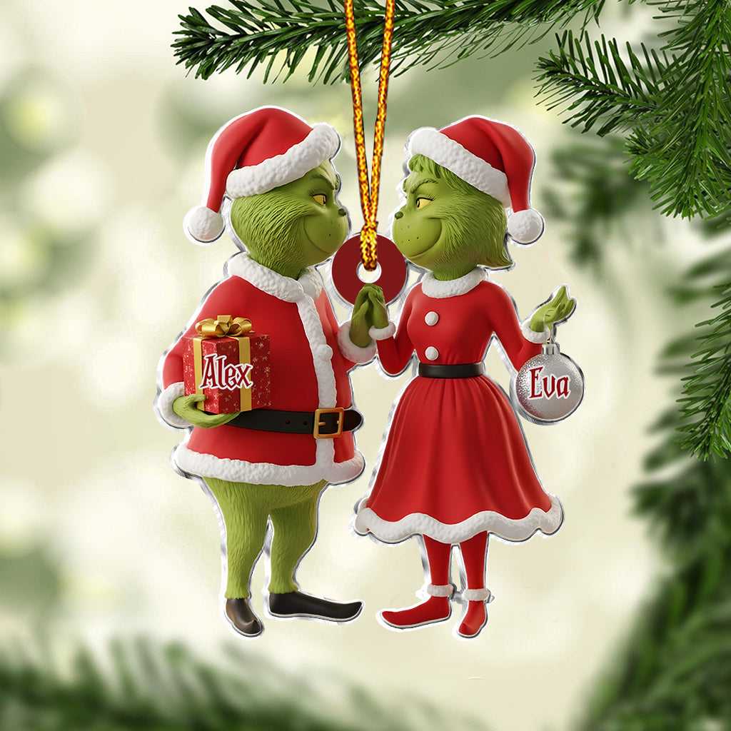 Couple Gift Merry Grinchmas - Personalized Stole Christmas Custom Shaped Ornament