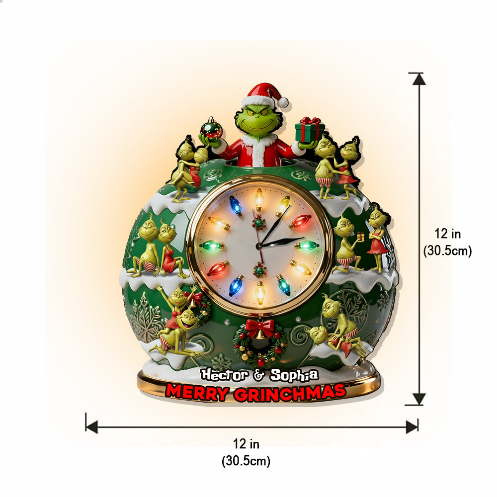 Joyeux Grinchmas - Horloge murale lumineuse LED personnalisée avec étole de Noël