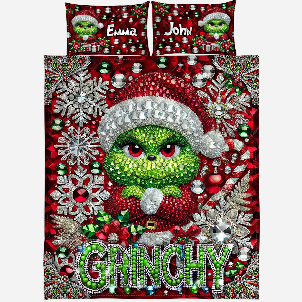 Joyeux Grinchmas - Ensemble de courtepointe de Noël avec étole personnalisée