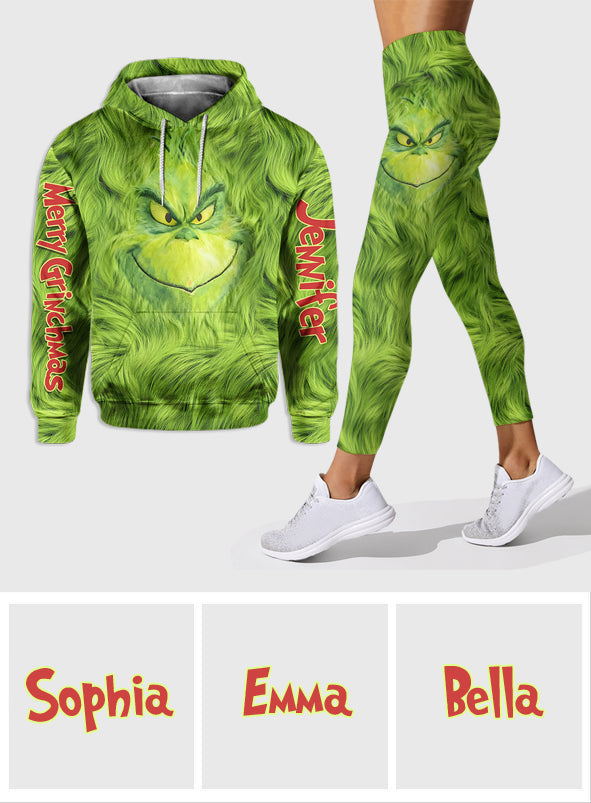 Joyeux Grinchmas ! - Sweat à capuche et legging personnalisés avec étole de Noël