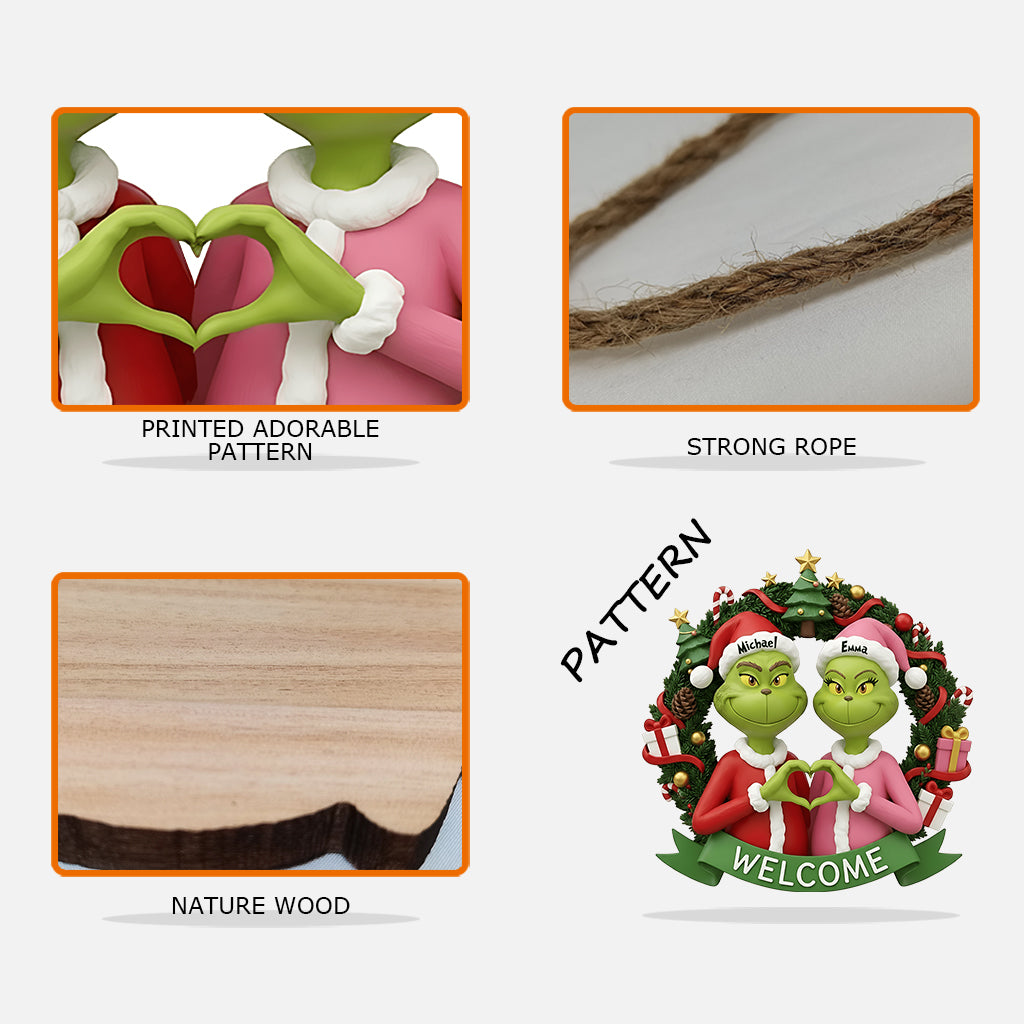 Joyeux Grinchmas - Panneau en bois personnalisé avec étole de Noël