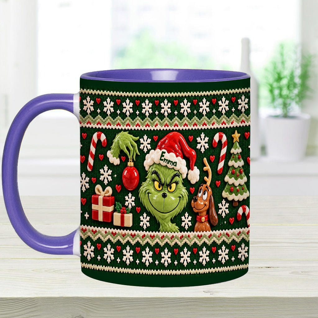 Green Mischief Ugly Pattern - Personalized Stole Christmas Accent Mug & Coaster