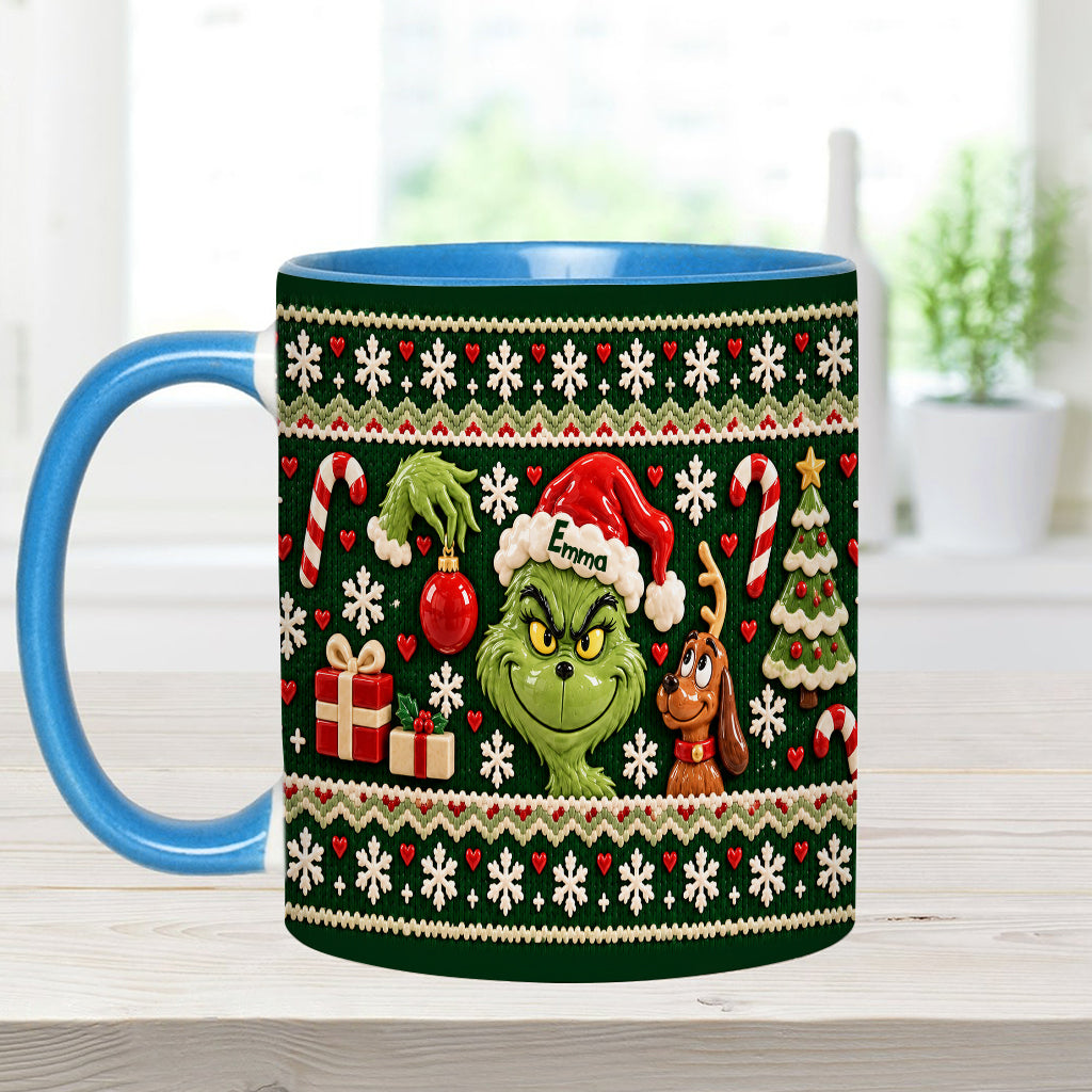 Green Mischief Ugly Pattern - Personalized Stole Christmas Accent Mug & Coaster