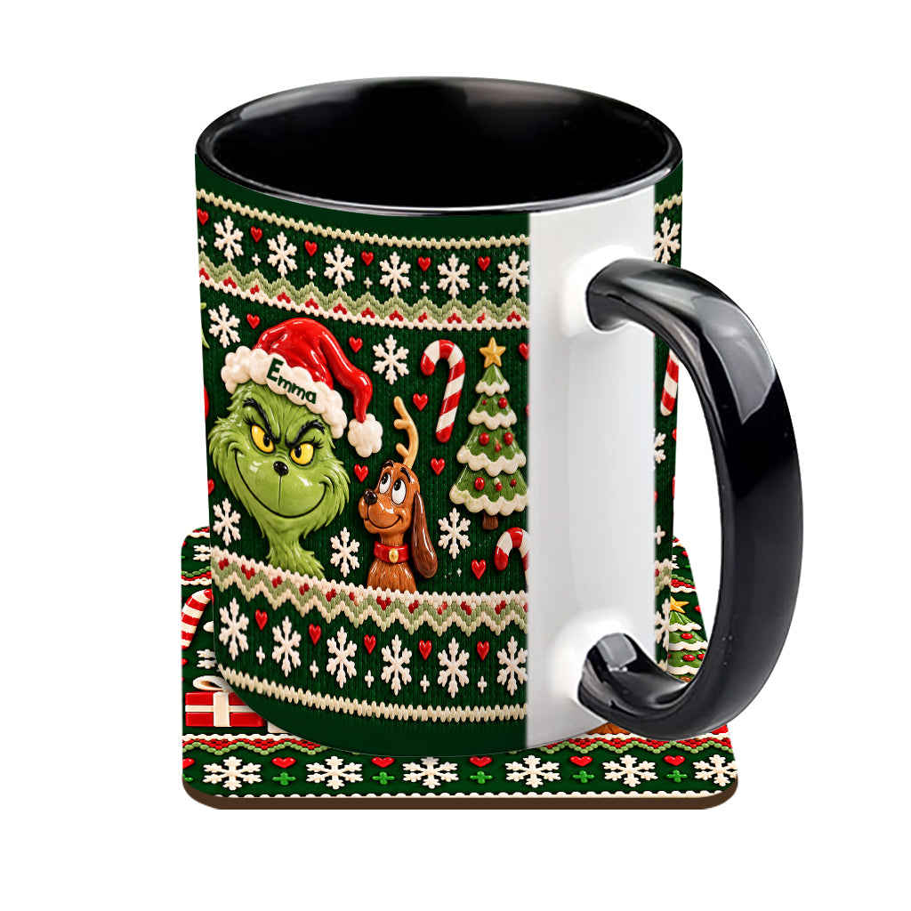 Green Mischief Ugly Pattern - Personalized Stole Christmas Accent Mug & Coaster