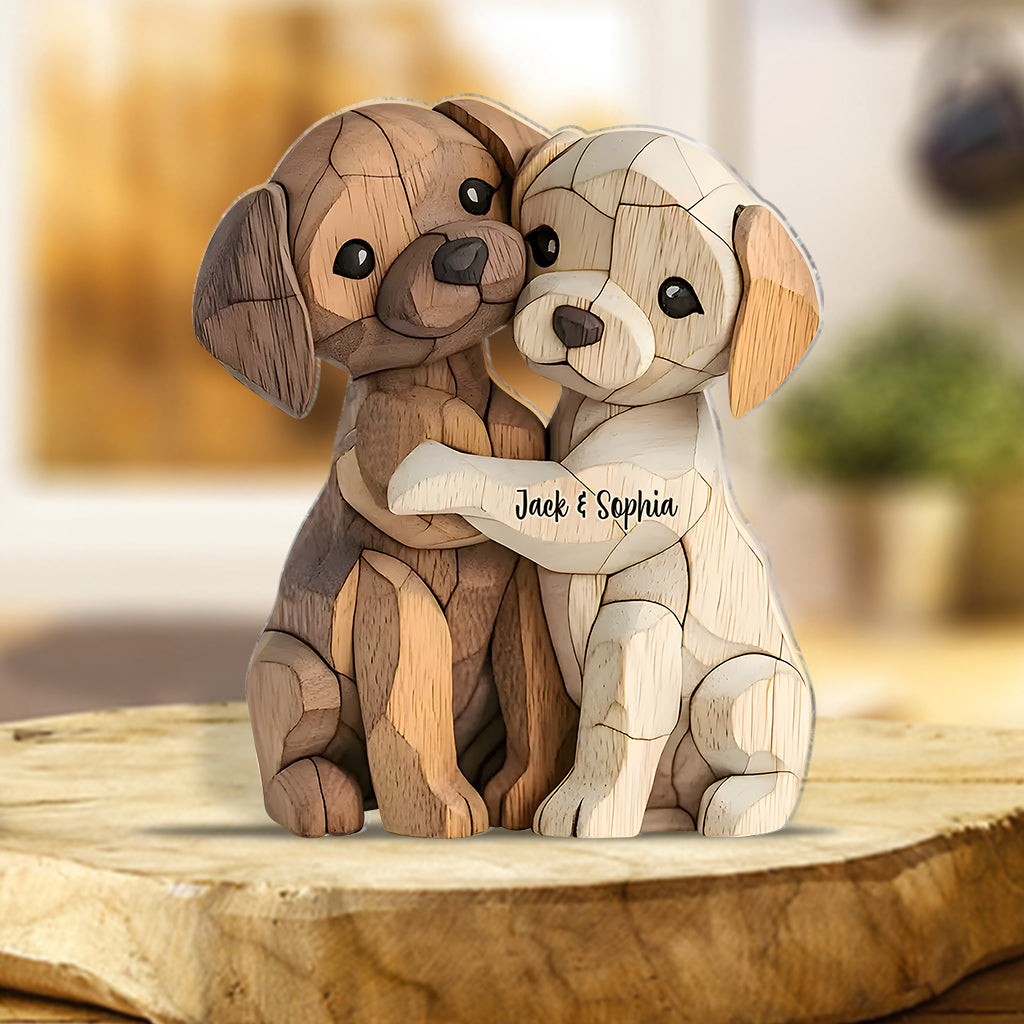 Chiots câlins - Plaque acrylique personnalisée en forme de chien
