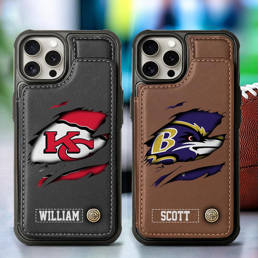 Passionné de football ? Étui portefeuille personnalisé pour téléphone, style football américain.