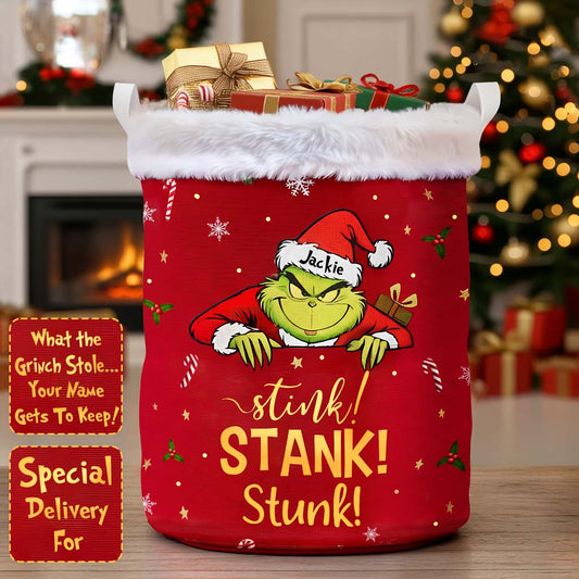 Grinchmas Stool & Keep Basket - Personalized Stole Christmas Storage Basket