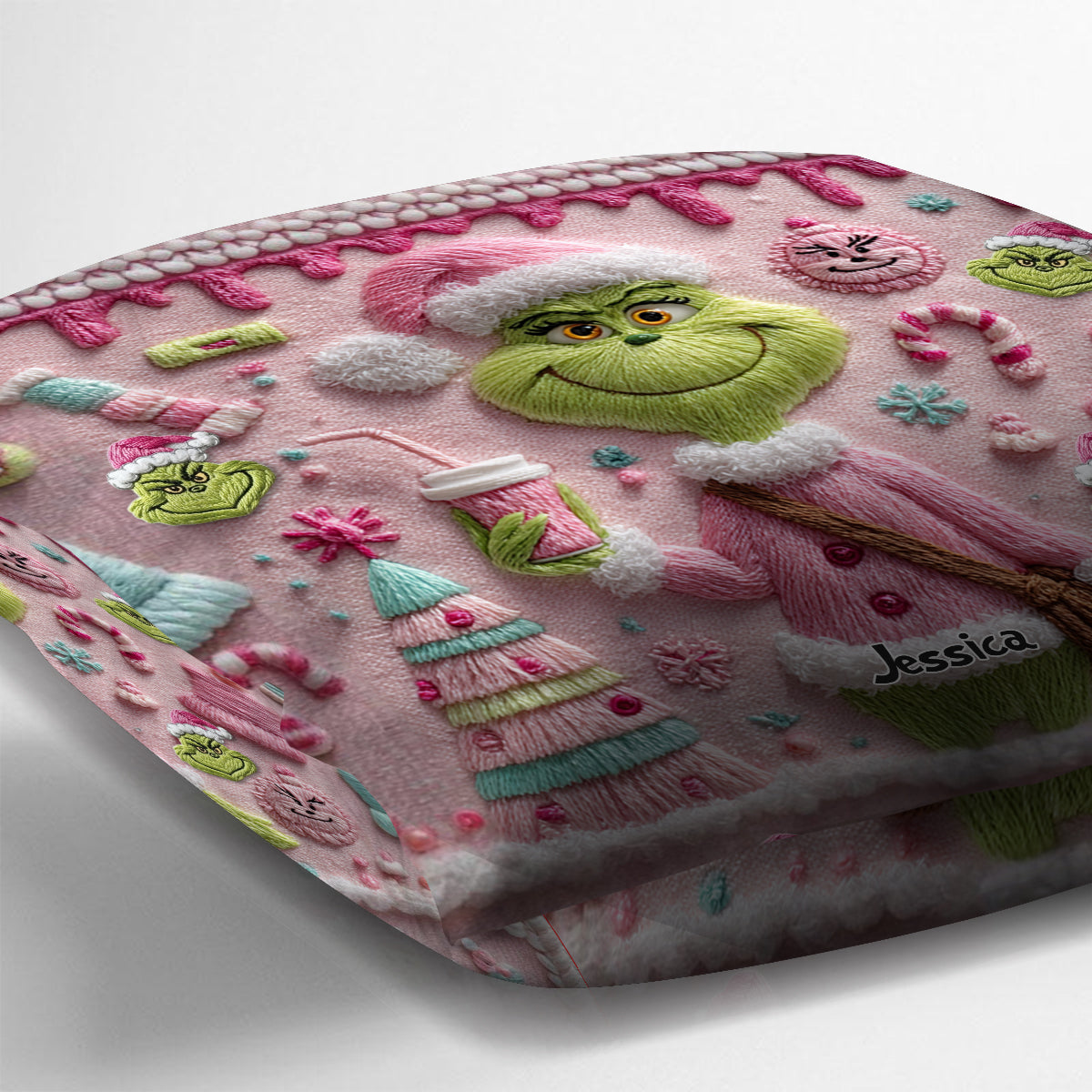 Joyeux Grinchmas - Coussin décoratif de Noël personnalisé avec étole