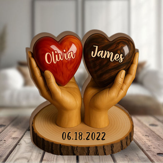 Deux cœurs, un amour - Plaque en bois personnalisée pour couple