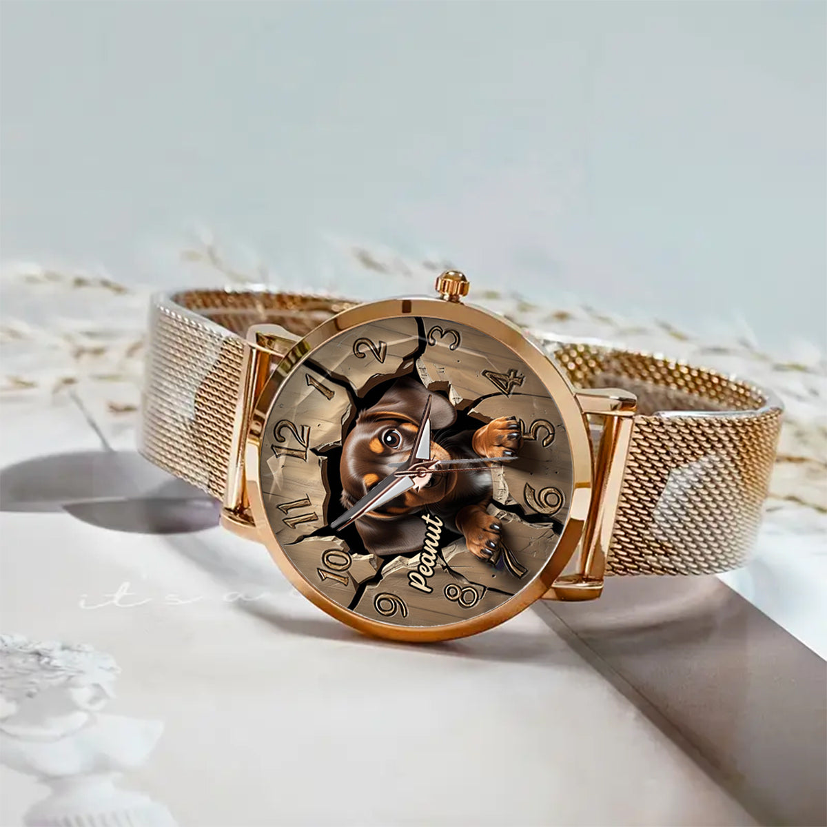 Montre-bracelet personnalisée pour femme passionnée de teckels 