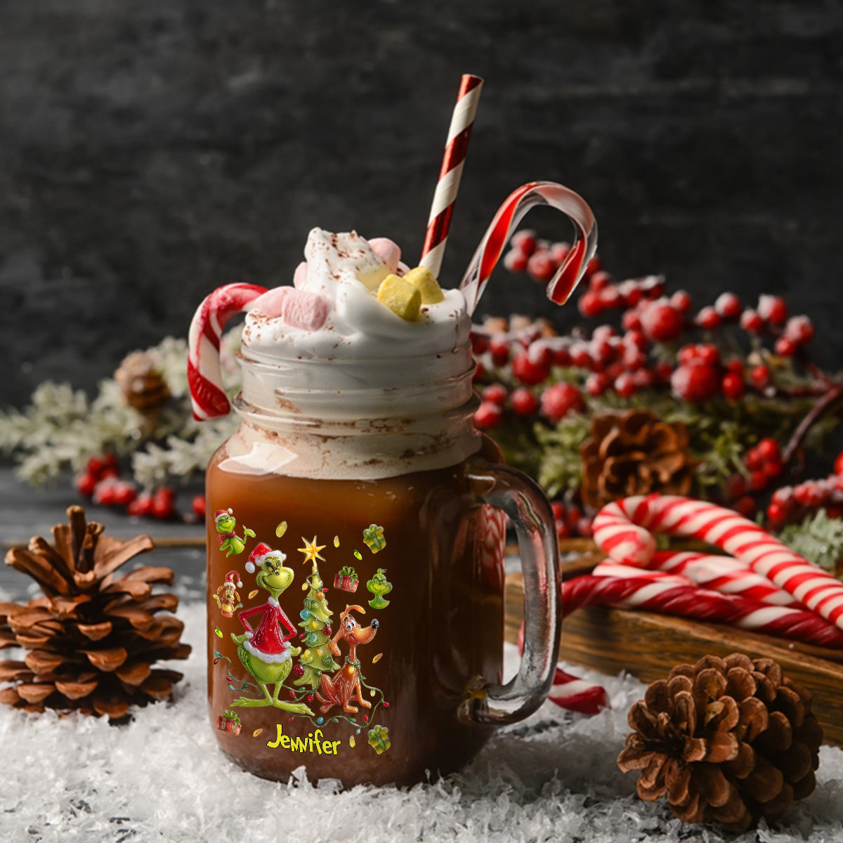 Merry Greenmas - Personalized Stole Christmas Mason Jar Cup