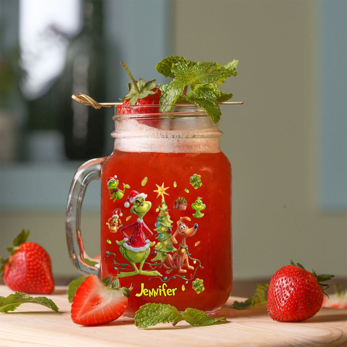 Merry Greenmas - Personalized Stole Christmas Mason Jar Cup