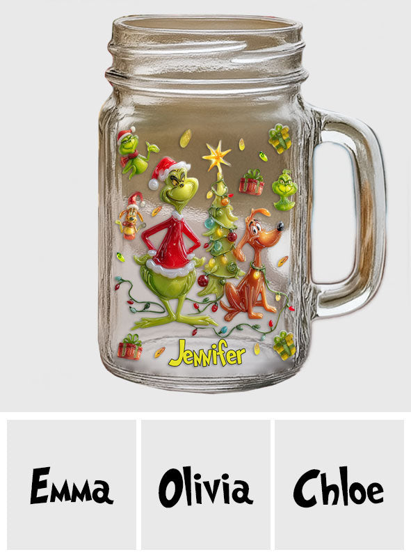 Merry Greenmas - Personalized Stole Christmas Mason Jar Cup