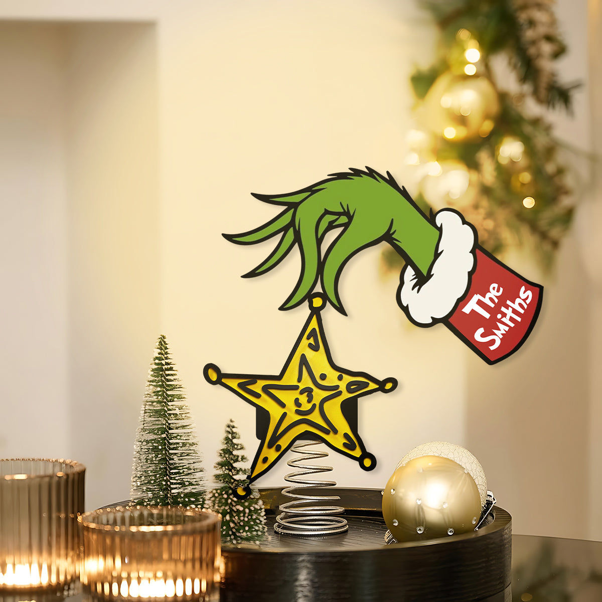 La malice verte a volé l'étoile jaune - Décoration de sapin de Noël lumineuse LED personnalisée « Étole »