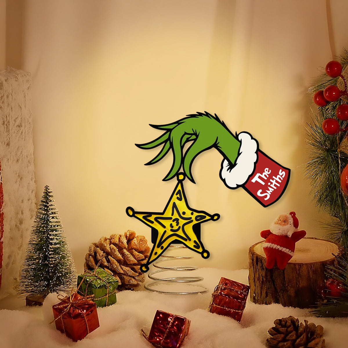 La malice verte a volé l'étoile jaune - Décoration de sapin de Noël lumineuse LED personnalisée « Étole »
