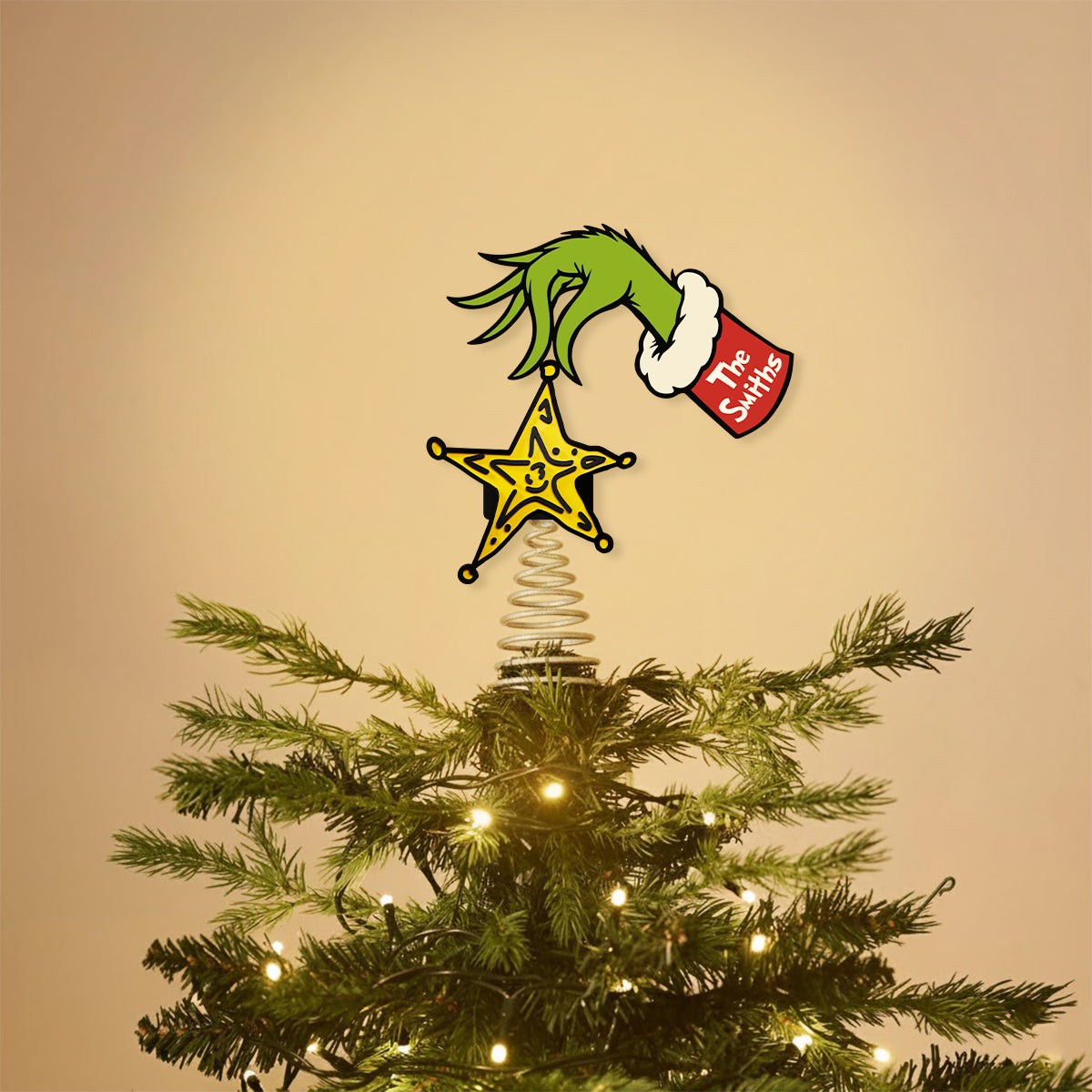 La malice verte a volé l'étoile jaune - Décoration de sapin de Noël lumineuse LED personnalisée « Étole »