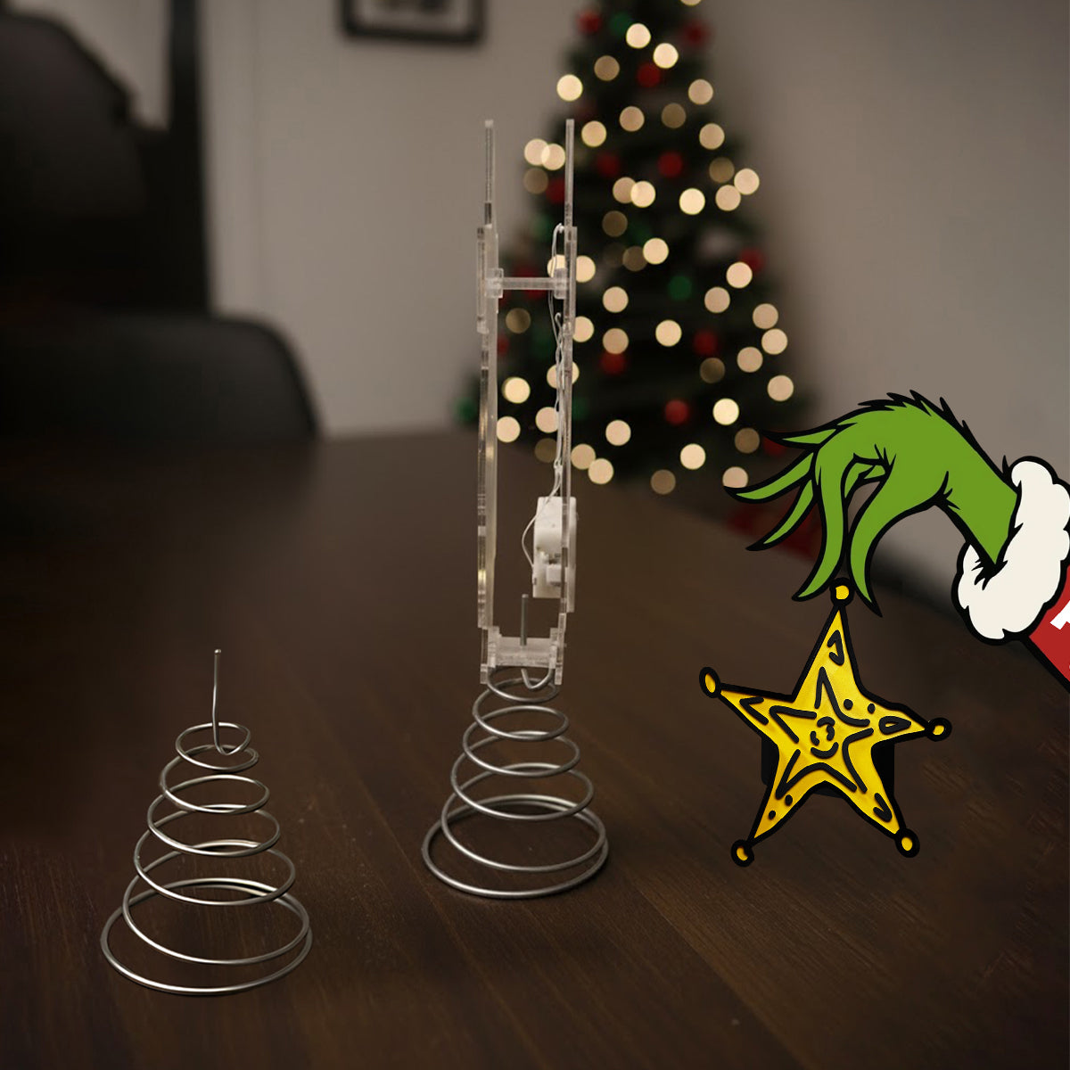 La malice verte a volé l'étoile jaune - Décoration de sapin de Noël lumineuse LED personnalisée « Étole »