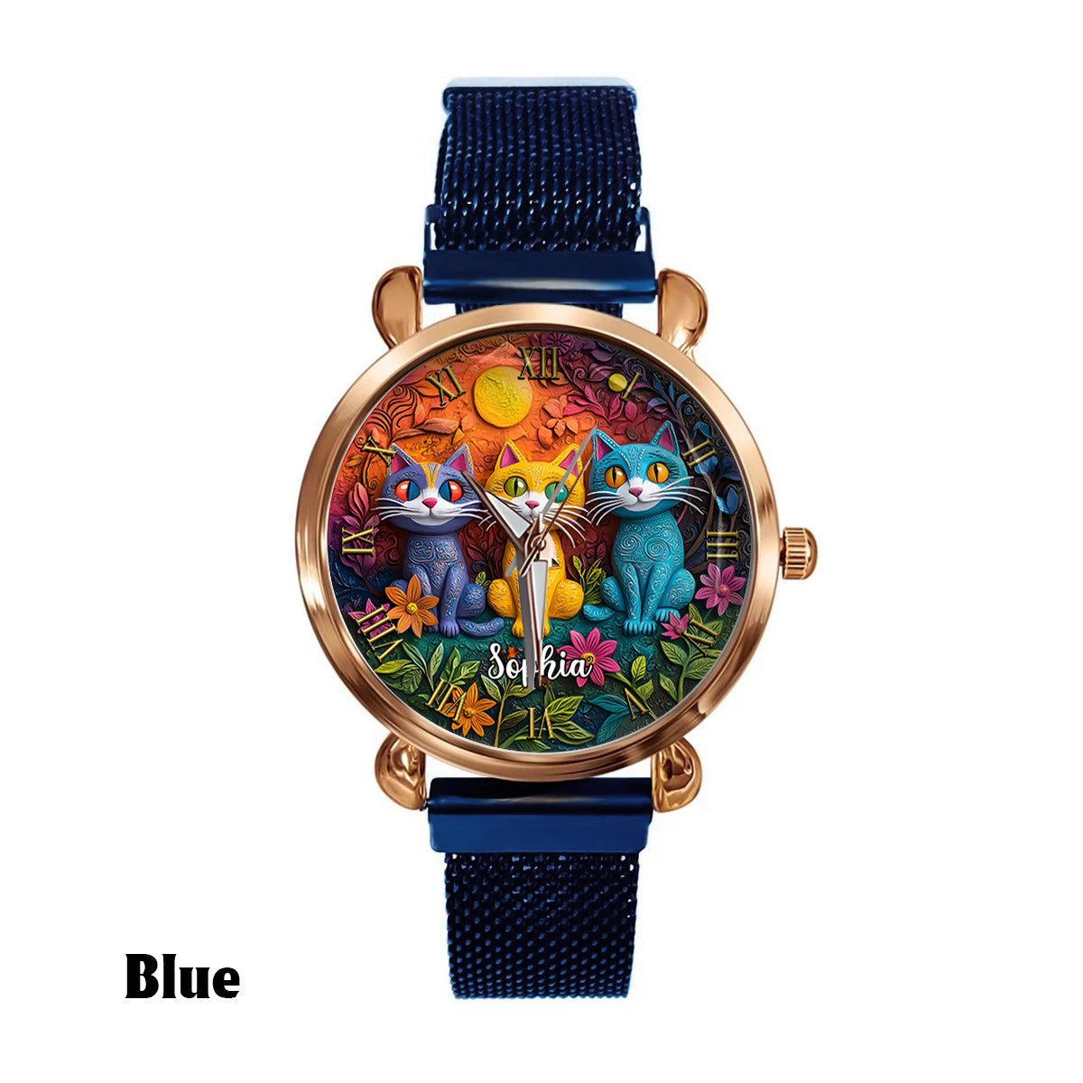 Montre-bracelet personnalisée pour femme - Chat bohème 