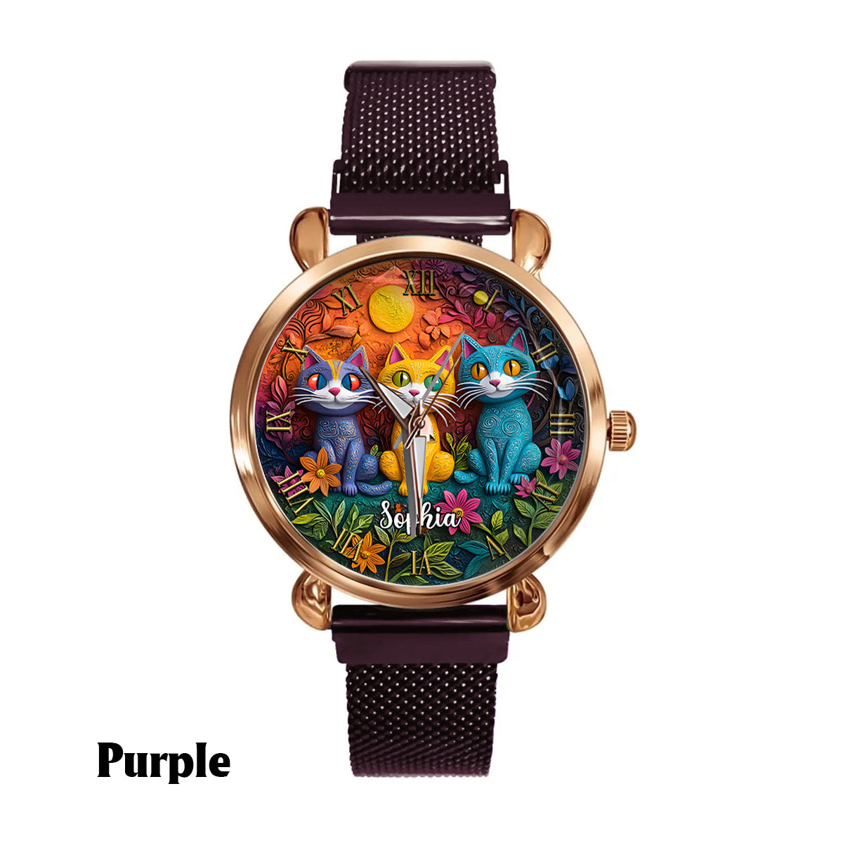 Montre-bracelet personnalisée pour femme - Chat bohème 