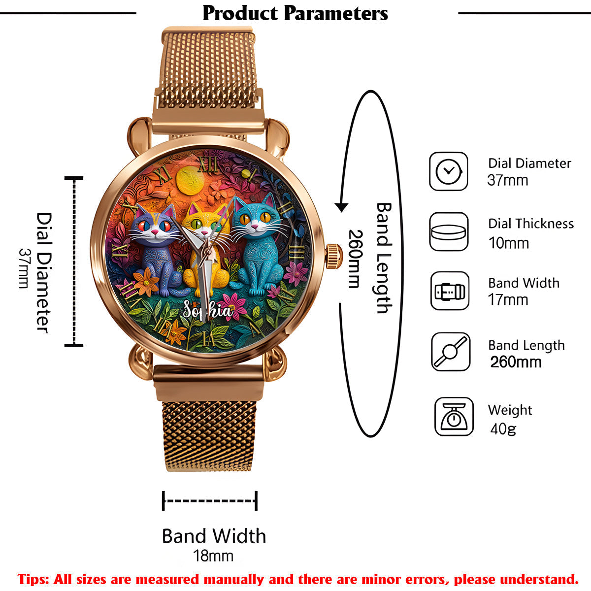 Montre-bracelet personnalisée pour femme - Chat bohème 