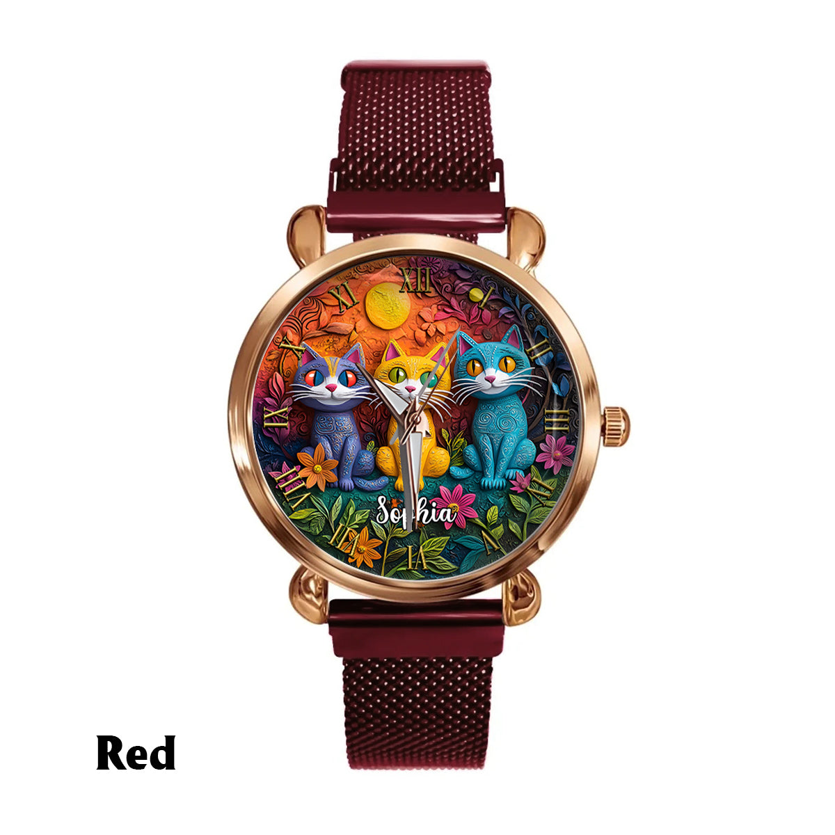 Montre-bracelet personnalisée pour femme - Chat bohème 