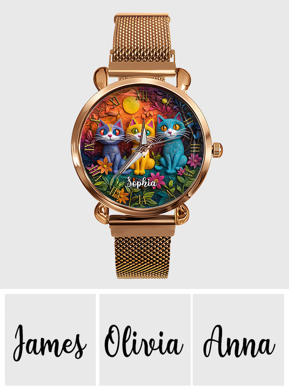 Montre-bracelet personnalisée pour femme - Chat bohème 