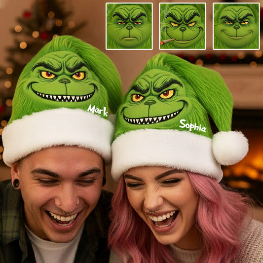 Film Green Monster Christmas - Chapeau de Père Noël personnalisé avec étole de Noël