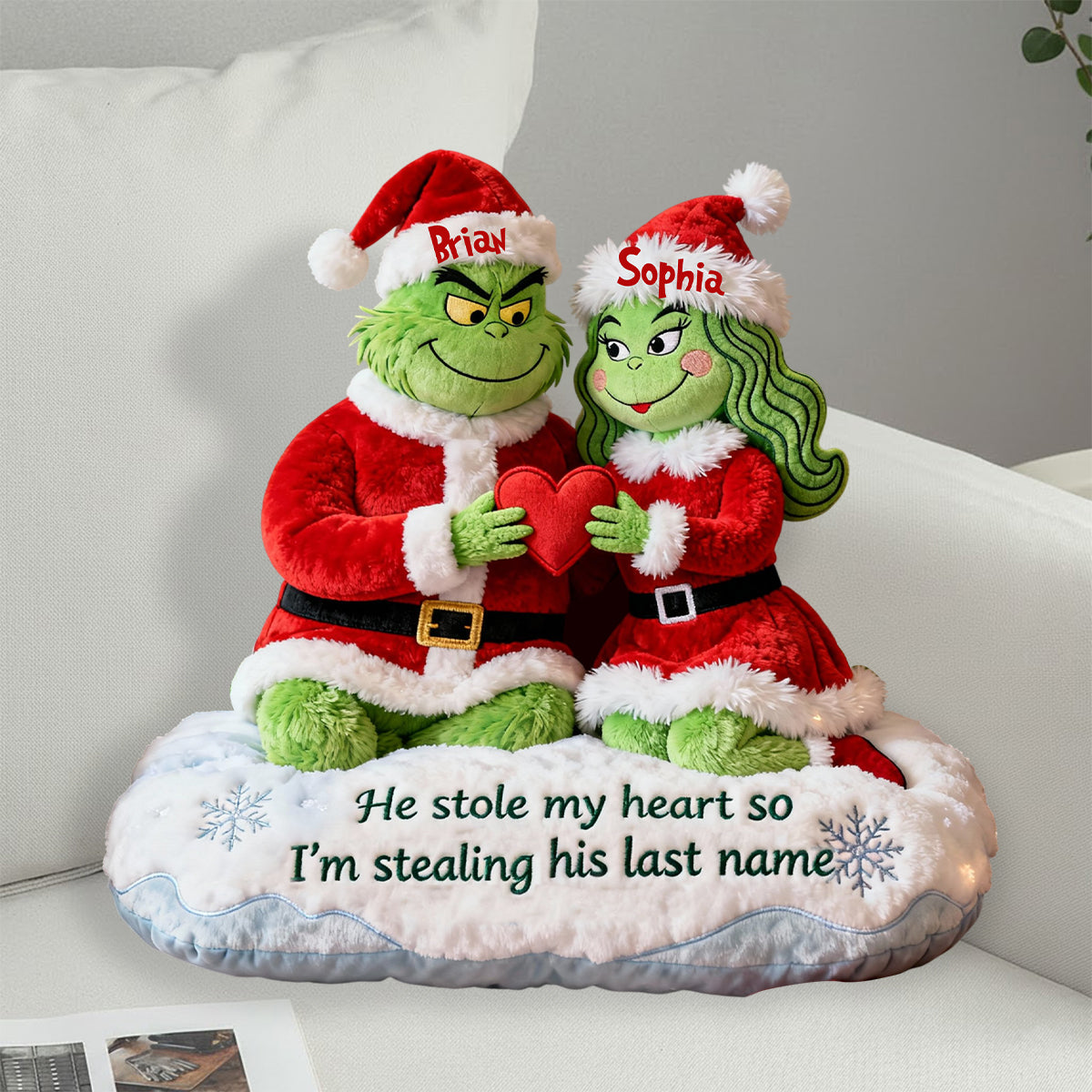 Il a volé mon cœur - Coussin personnalisé en fausse fourrure en forme d'étole de Noël