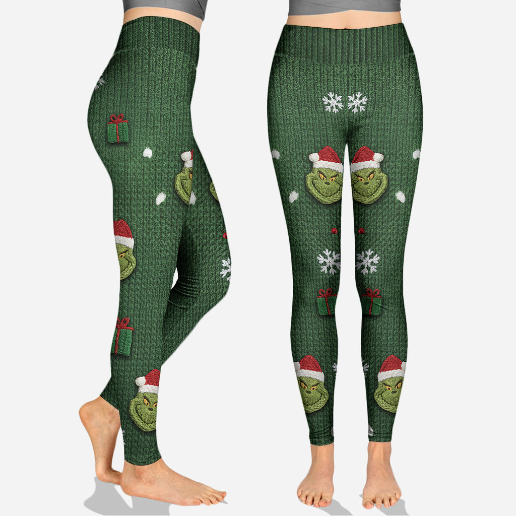 Green Mischief Naughty Christmas - Sweat à capuche et legging personnalisés avec étole de Noël