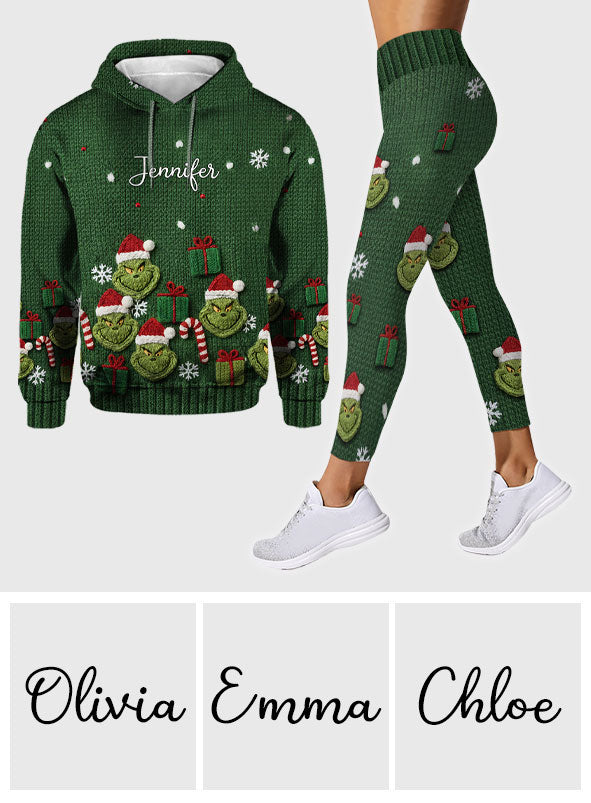 Green Mischief Naughty Christmas - Sweat à capuche et legging personnalisés avec étole de Noël