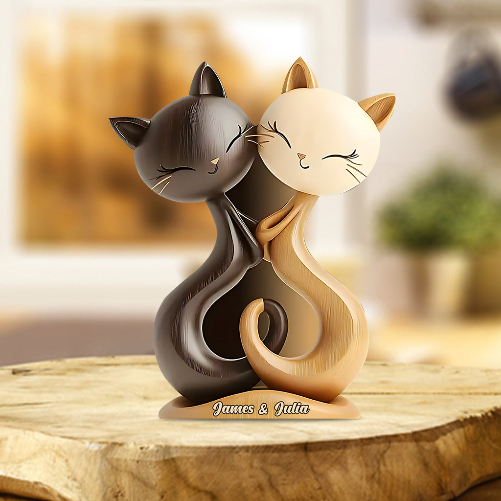 Couple de chats - Plaque acrylique personnalisée en forme de chat